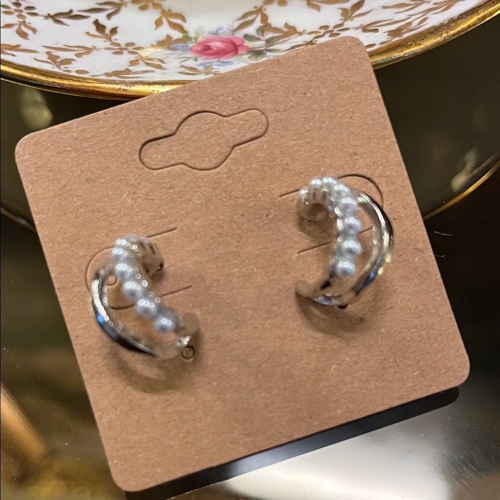 Silver Pearl Mini Hoop Earrings